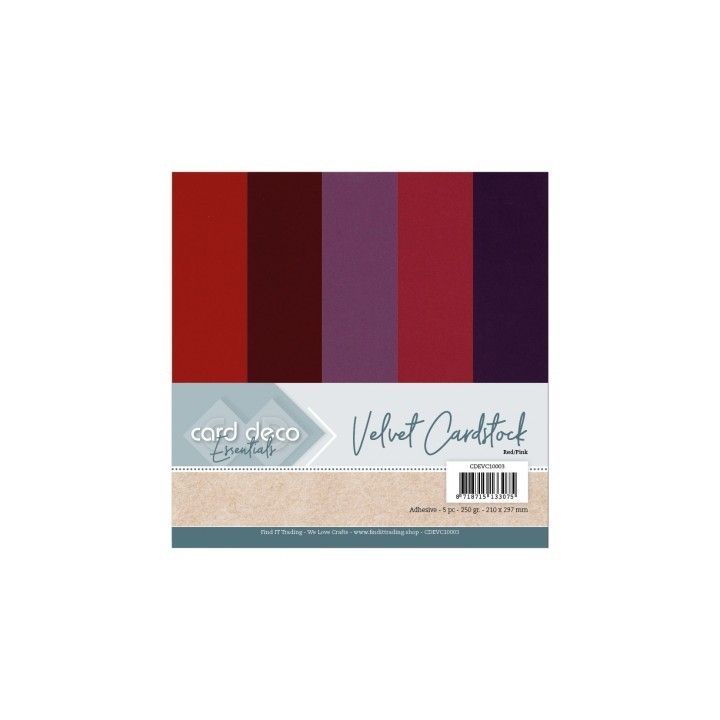 (CDEVC10003)Card Deco Essentials - Velvet, Velours, Fluweel En Zelfklevend Karton Red/Pink