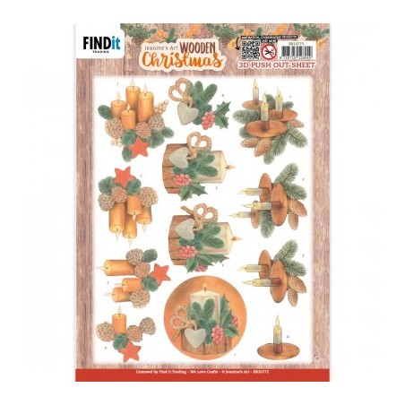 (SB10775)3D Push-Out - Jeanine's Art - Wooden Christmas - Orange Candles