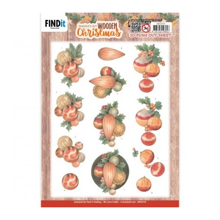 (SB10776)3D Push-Out - Jeanine's Art - Wooden Christmas - Orange Baubles