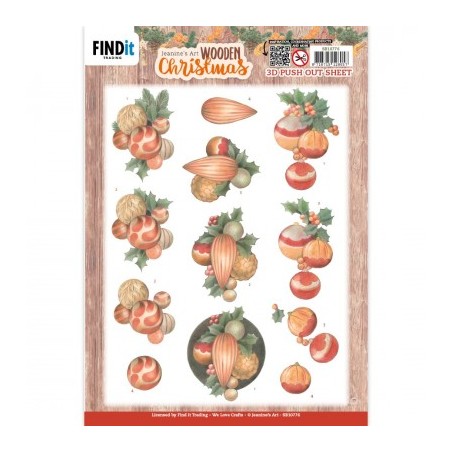 (SB10776)3D Push-Out - Jeanine's Art - Wooden Christmas - Orange Baubles