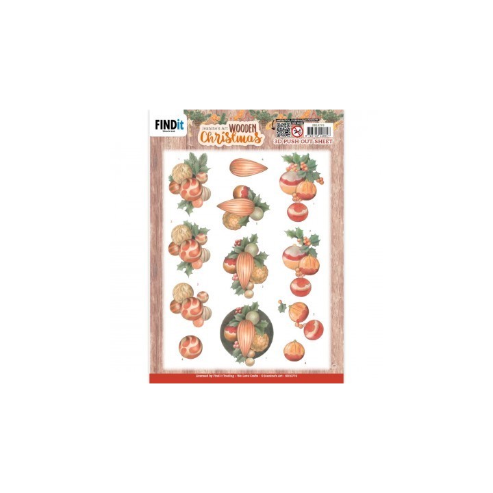 (SB10776)3D Push-Out - Jeanine's Art - Wooden Christmas - Orange Baubles
