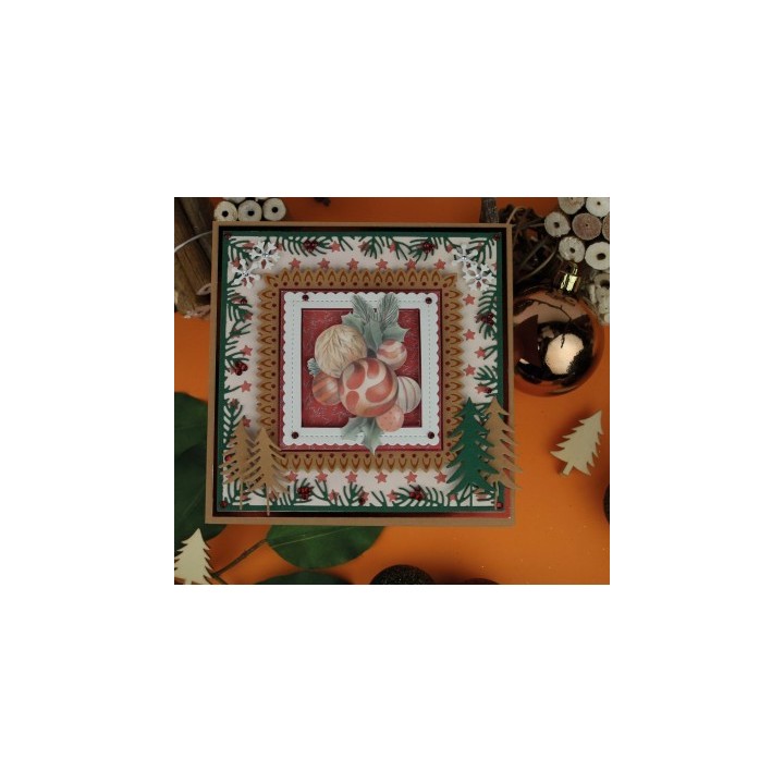 (SB10776)3D Push-Out - Jeanine's Art - Wooden Christmas - Orange Baubles