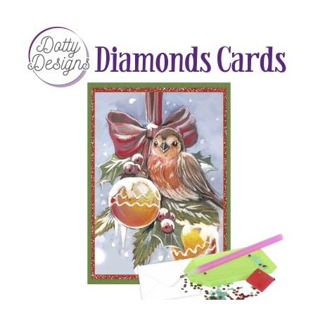 (DDDC1156)Dotty Designs Diamond Cards - Bird With Christmas Ornaments