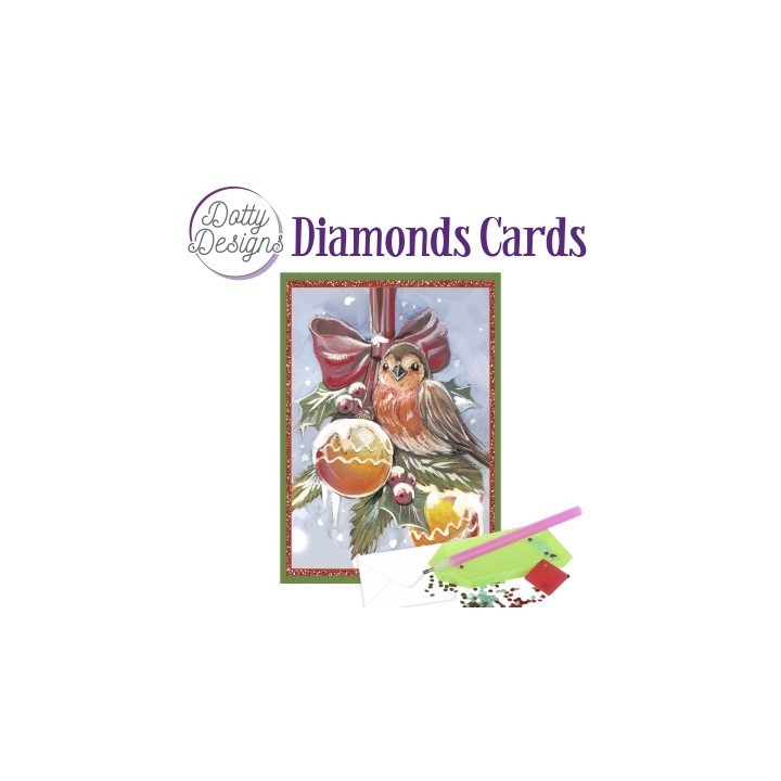 (DDDC1156)Dotty Designs Diamond Cards - Bird With Christmas Ornaments