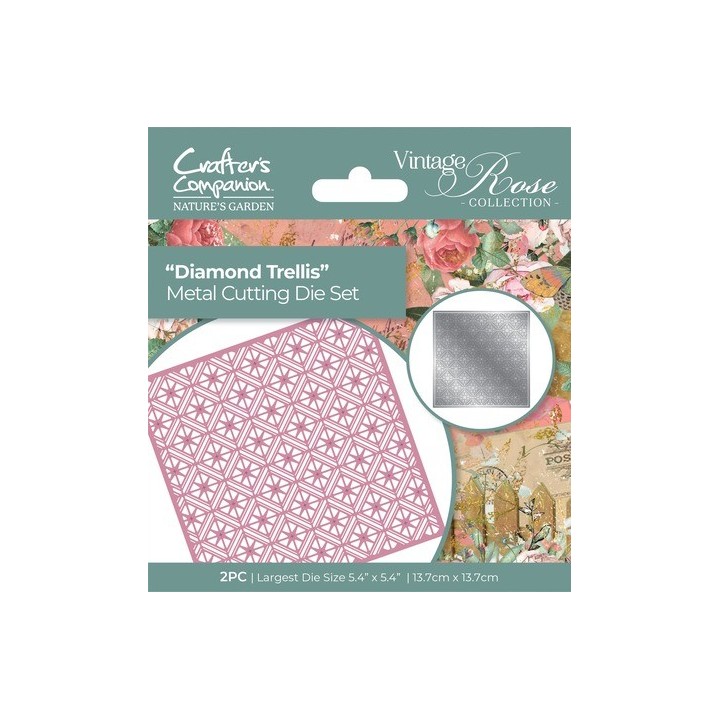 (NGA-VR-MD-DTR)Crafter's Companion Vintage Rose Metal Die Diamond Trellis