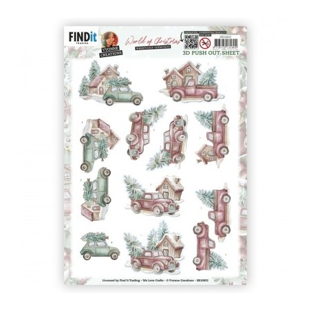 (SB10822)3D Push-Out - Yvonne Creations - World Of Christmas - Christmas Cars