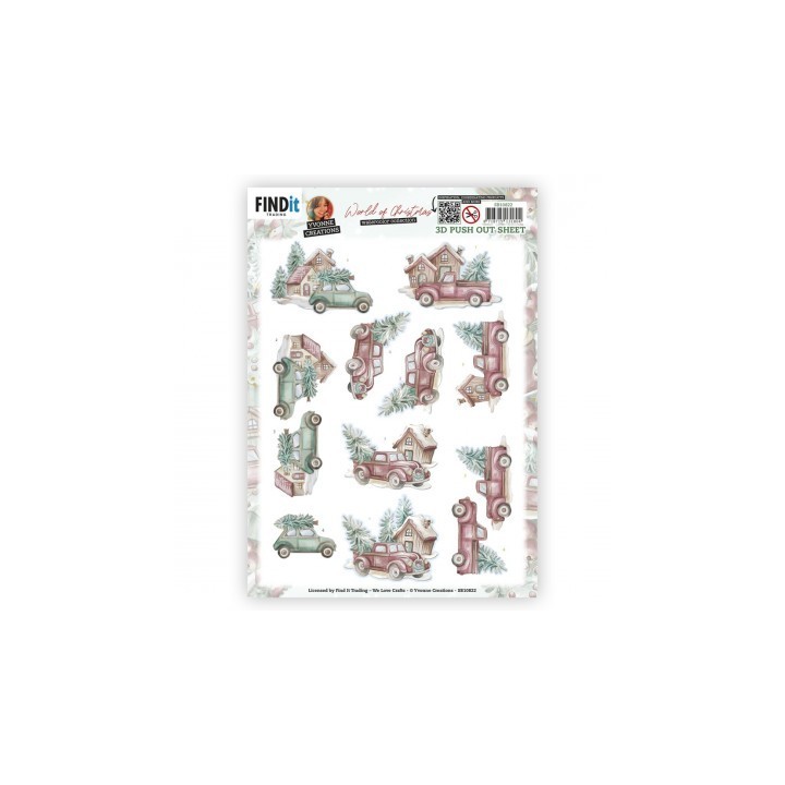 (SB10822)3D Push-Out - Yvonne Creations - World Of Christmas - Christmas Cars