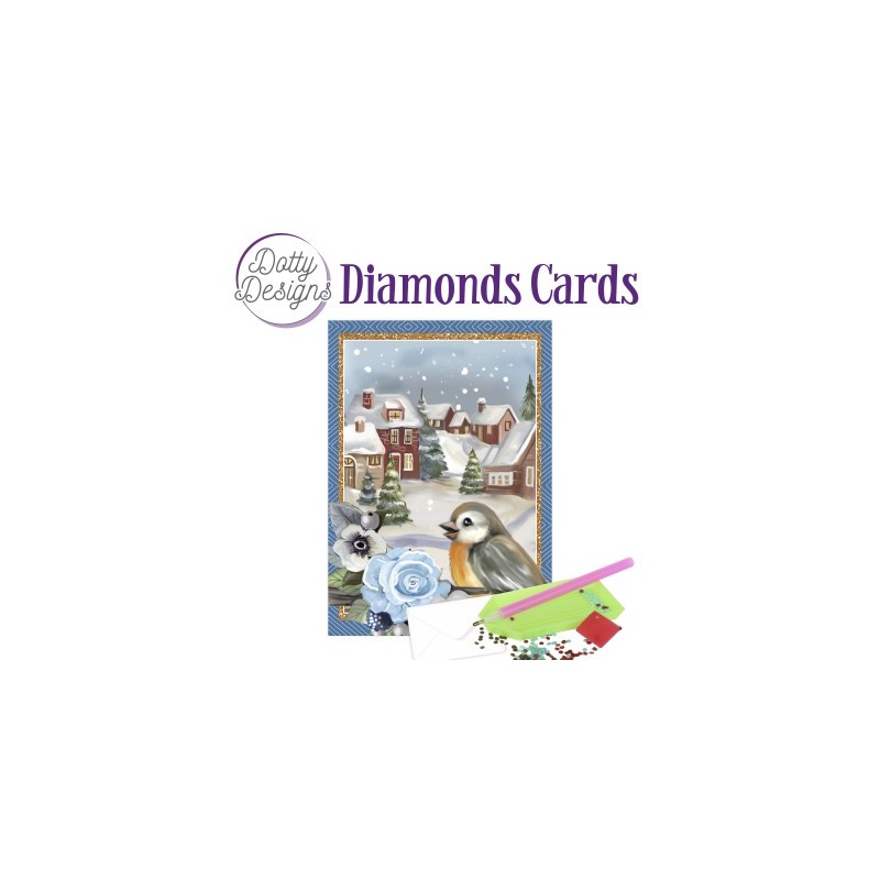 (DDDC1160)Dotty Designs Diamond Cards - Bird In A Snowy Christmas Village