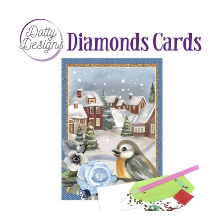 (DDDC1160)Dotty Designs Diamond Cards - Bird In A Snowy Christmas Village