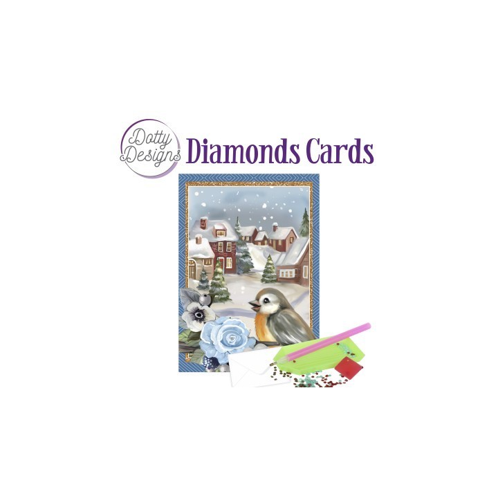 (DDDC1160)Dotty Designs Diamond Cards - Bird In A Snowy Christmas Village