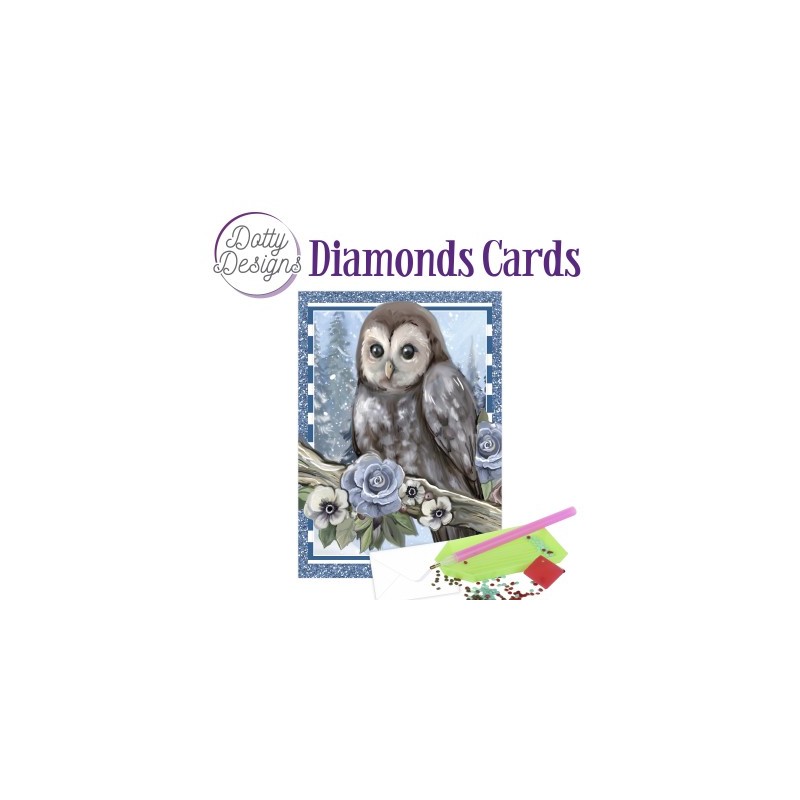 (DDDC1164)Dotty Designs Diamond Cards - Owl With Ice Flowers In The Snow