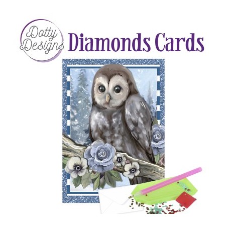 (DDDC1164)Dotty Designs Diamond Cards - Owl With Ice Flowers In The Snow