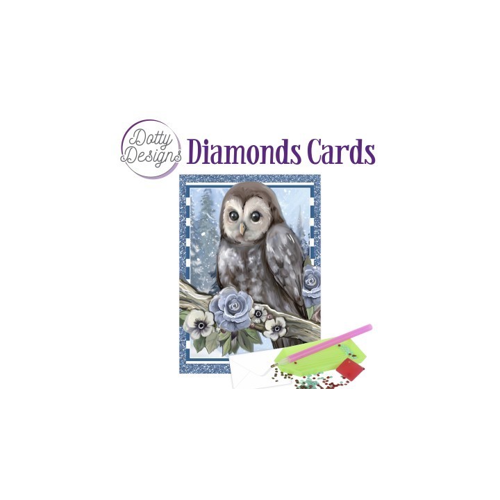 (DDDC1164)Dotty Designs Diamond Cards - Owl With Ice Flowers In The Snow