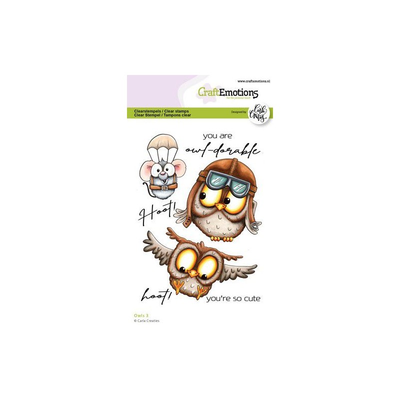 (1580)CraftEmotions clearstamps A6 - Owls 3 Carla Creaties