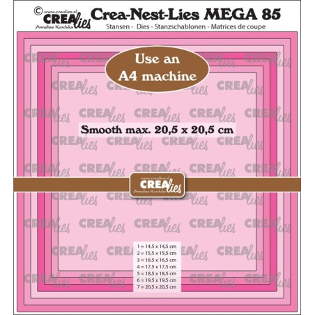(CLNestMEGA85)Crealies Crea-Nest-Lies Mega Square smooth half cm For A4 machine: max. 20,5 x 20,5 cm