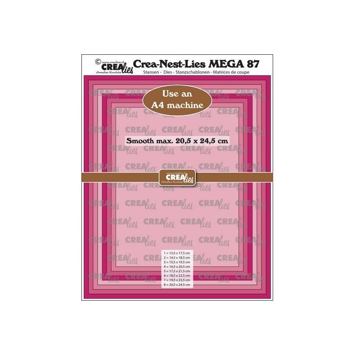 (CLNestMEGA87)Crealies Crea-Nest-Lies Mega Rectangle smooth half cm For A4 machine: max. 20,5 x 24,5 cm