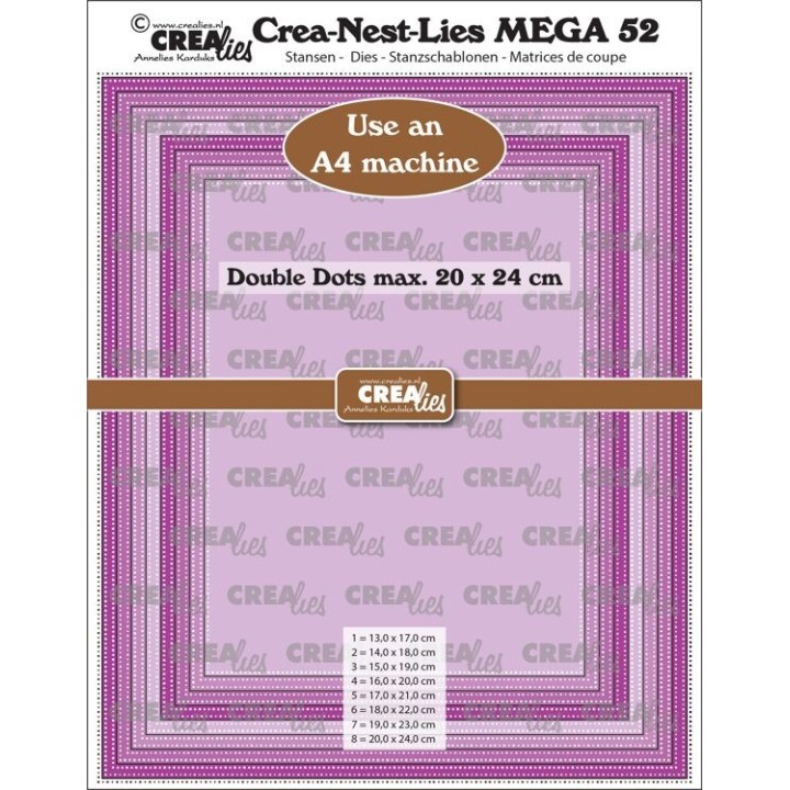(CLNestMEGA52)Crealies Crea-Nest-Lies Mega Rectangle dots For A4 machine: max. 20 x 24 cm