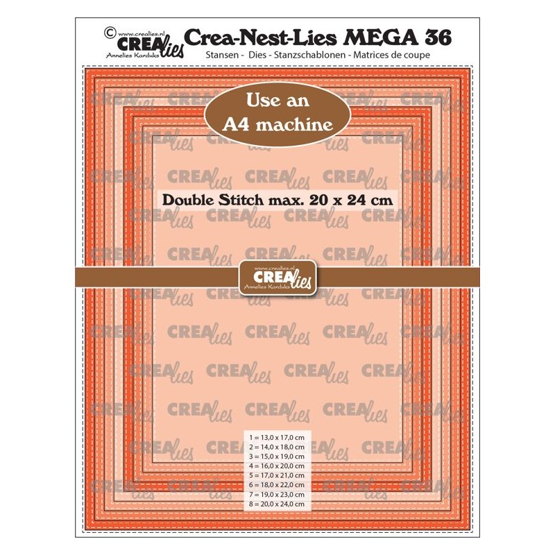 (CLNestMEGA36)Crealies Crea-Nest-Lies Mega Rectangle Lockstitch For A4 machine: max. 20 x 24 cm