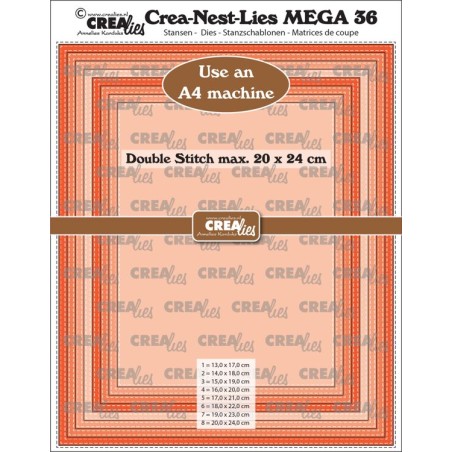 (CLNestMEGA36)Crealies Crea-Nest-Lies Mega Rectangle Lockstitch For A4 machine: max. 20 x 24 cm