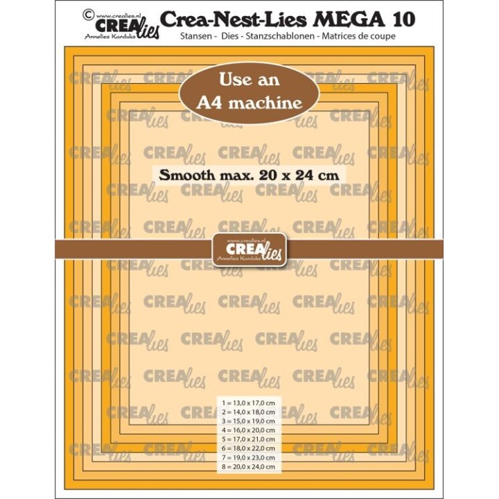 (CLNestMEGA10)Crealies Crea-Nest-Lies Mega Rectangle smooth For A4 machine: max. 20 x 24 cm