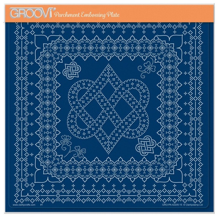 (GRO-PA-42205-15)Groovi Plate A4 LINDA'S DOTTY CROSS-STITCH CELTIC HEART LAYERING
