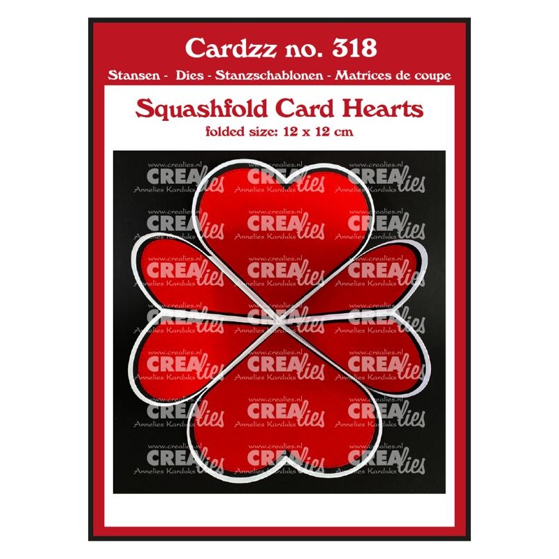 (CLCZ318)Crealies Cardzz squash fold card - hearts folded: 12 x 12 cm
