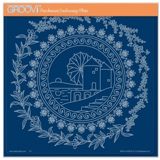(GRO-LA-42223-15)Groovi Plate A4 LINDA'S WINDMILLS OF MYKONOS LAYERING FRAME