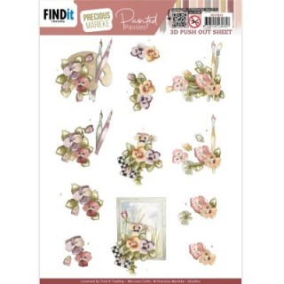 (SB10810)3D Push-Out - Precious Marieke - Painted Pansies - Pansies And Brushes