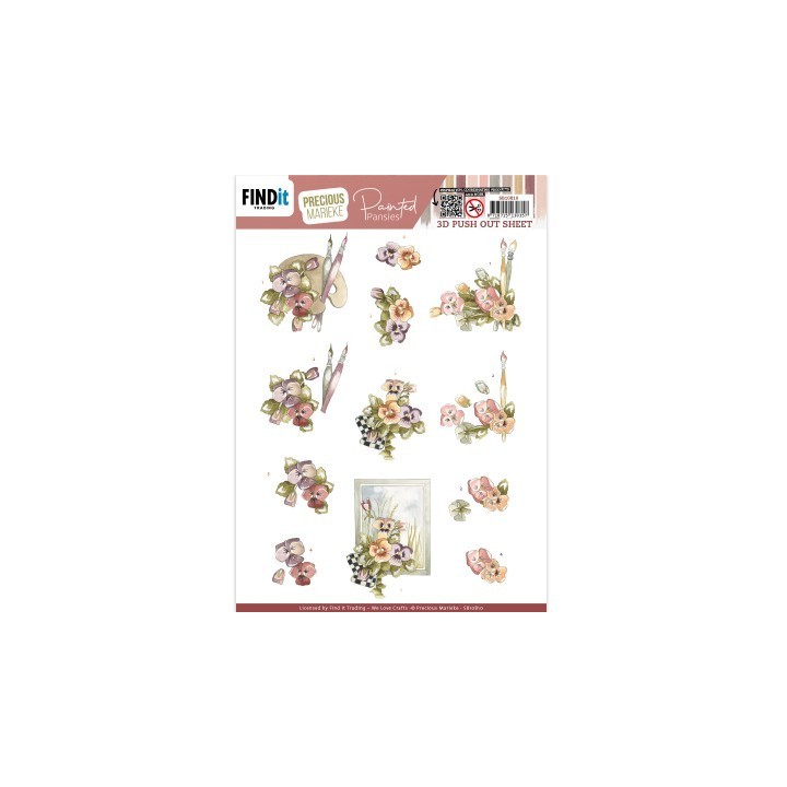 (SB10810)3D Push-Out - Precious Marieke - Painted Pansies - Pansies And Brushes