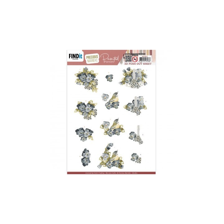 (SB10812)3D Push Out - Precious Marieke - Painted Pansies - Blue