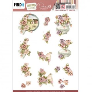 (SB10813)3D Push Out - Precious Marieke - Painted Pansies - Pink