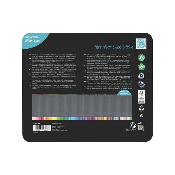 (116490)Faber Castell Black Edition Colour Pencils Box metal (100pcs)