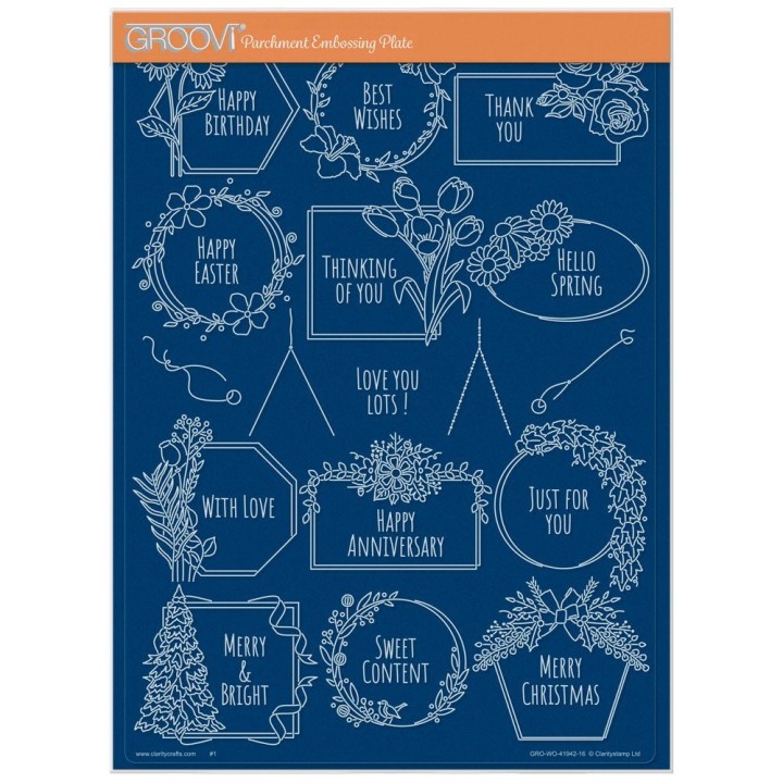 (GRO-WO-41942-16)Groovi plate A4 - SEASONAL TAGS & FRAMES