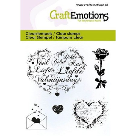 (5064)CraftEmotions clearstamps 6x7cm - Valentijn - harten, brief - NL
