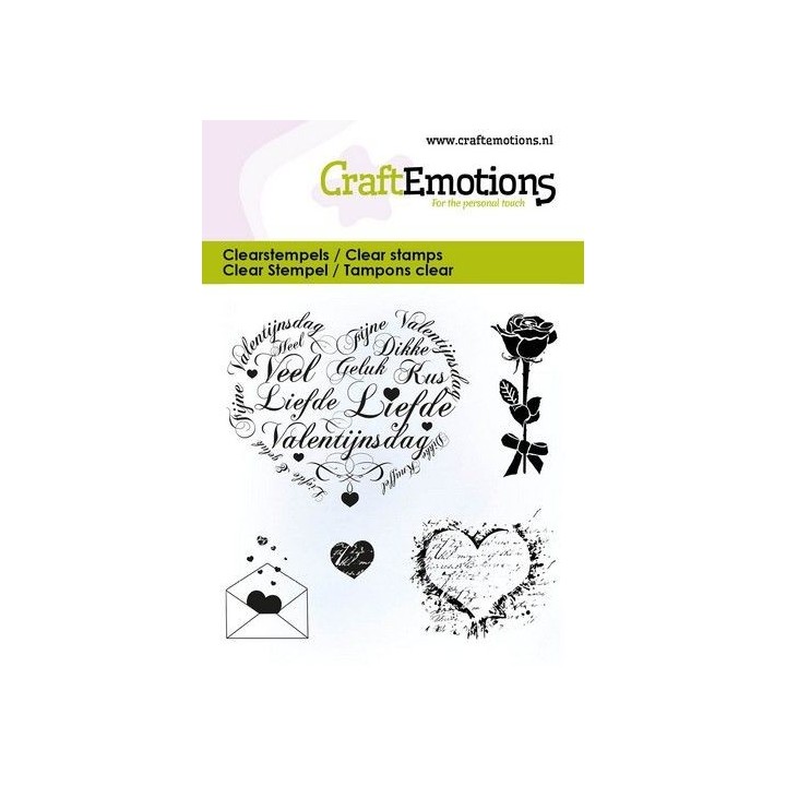 (5064)CraftEmotions clearstamps 6x7cm - Valentijn - harten, brief - NL