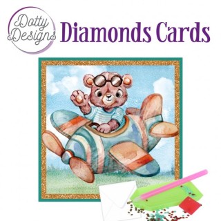 (DDDC1167)Dotty Designs Diamond Cards - Teddybear In Airplane