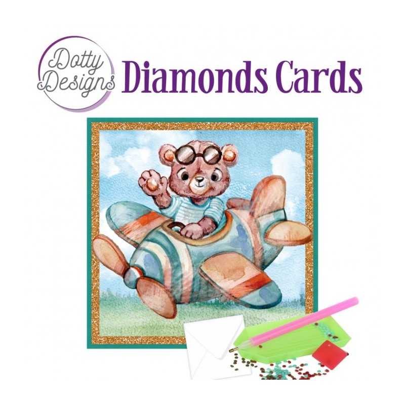 (DDDC1167)Dotty Designs Diamond Cards - Teddybear In Airplane