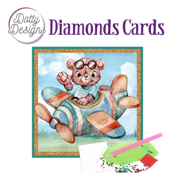 (DDDC1167)Dotty Designs Diamond Cards - Teddybear In Airplane