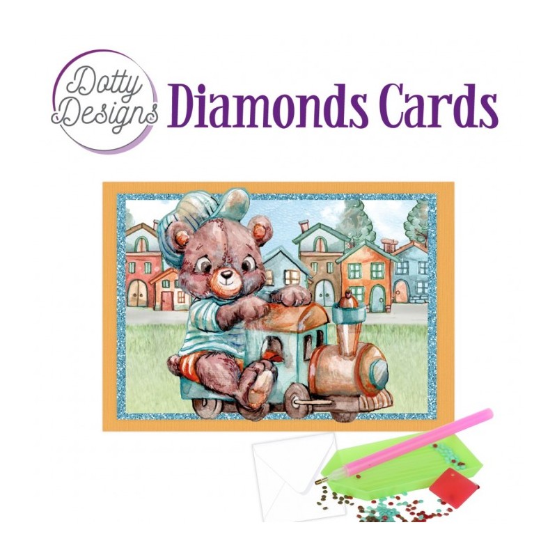 (DDDC1168)Dotty Designs Diamond Cards - Teddybear On Train