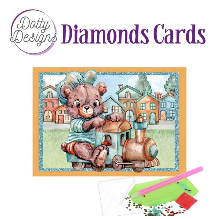 (DDDC1168)Dotty Designs Diamond Cards - Teddybear On Train