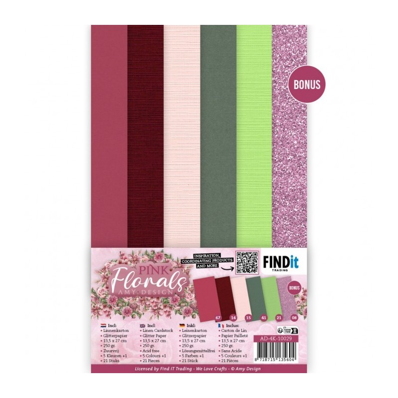 (AD-4K-10029)Linen Cardstock Pack - Amy Design - Pink Florals - 4K