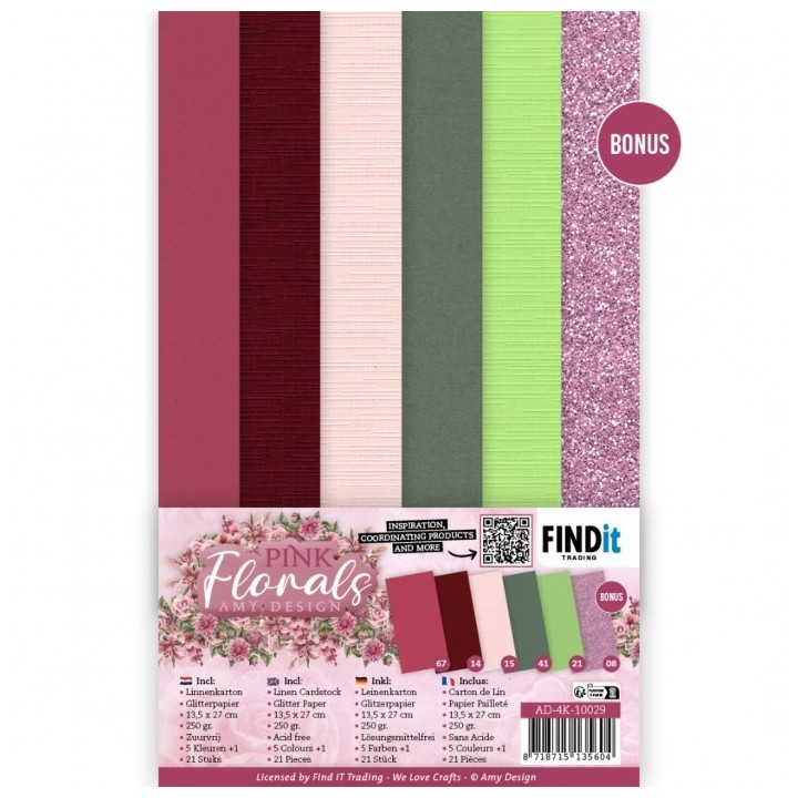 (AD-4K-10029)Linen Cardstock Pack - Amy Design - Pink Florals - 4K
