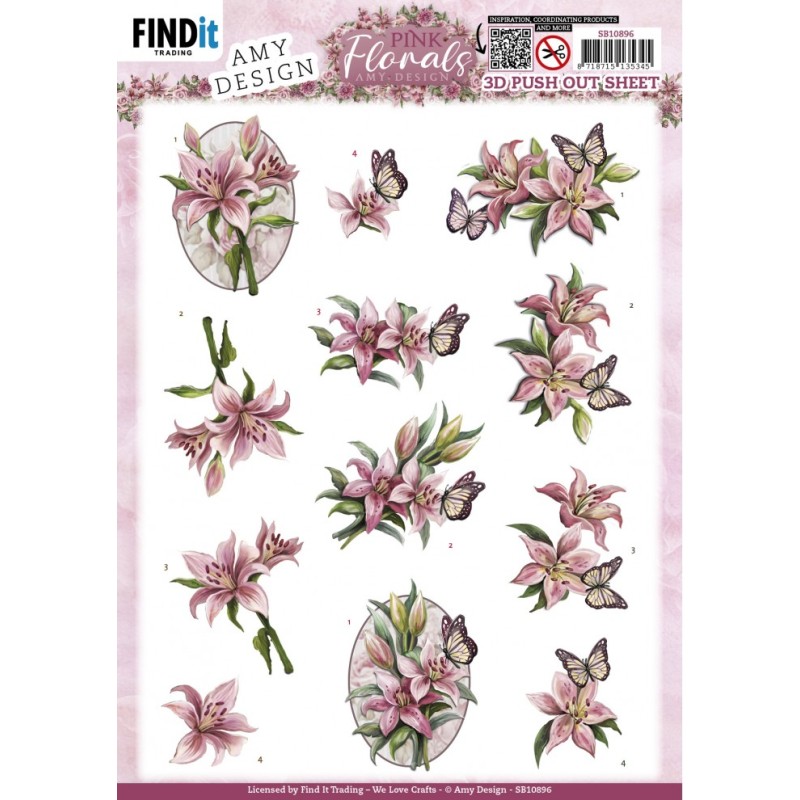 (SB10896)3D Push Out - Amy Design - Pink Florals - Lillies