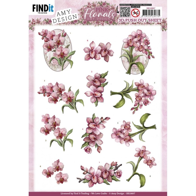 (SB10897)3D Push Out - Amy Design - Pink Florals - Orchid