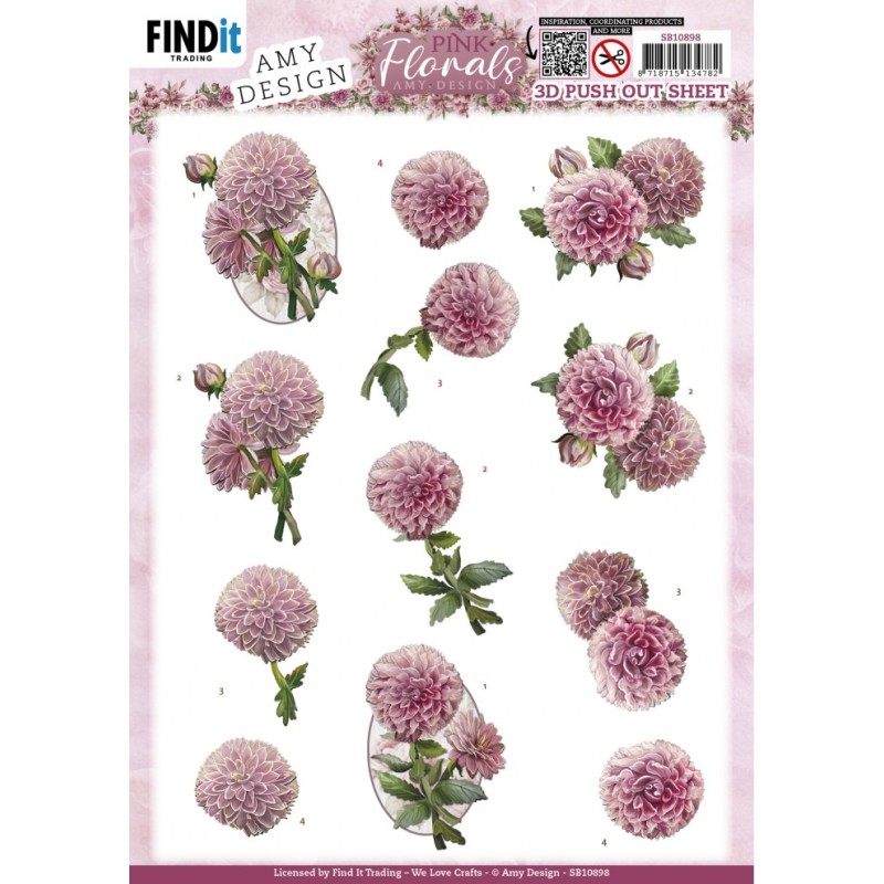 (SB10898)3D Push Out - Amy Design - Pink Florals - Dahlia