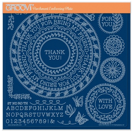 (GRO-WO-42240-15)Groovi Plate A4 JAZZ'S THANK YOU TOPPERS & TAGS