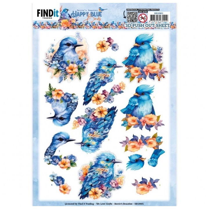 (SB10901)3D Push Out - Berries Beauties - Happy Blue Birds - Blue Bird