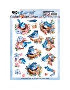 (SB10902)3D Push Out - Berries Beauties - Happy Blue Birds - Birds's Nest