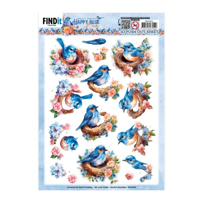 (SB10902)3D Push Out - Berries Beauties - Happy Blue Birds - Birds's Nest