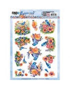 (SB10904)3D Push Out - Berries Beauties - Happy Blue Birds - Colourful Birds
